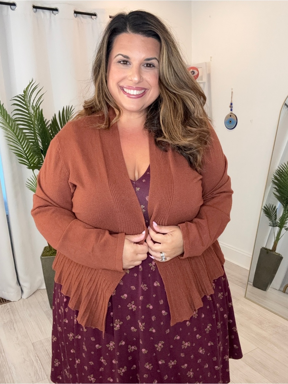 Plus Ruffle-Hem Open Cardigan